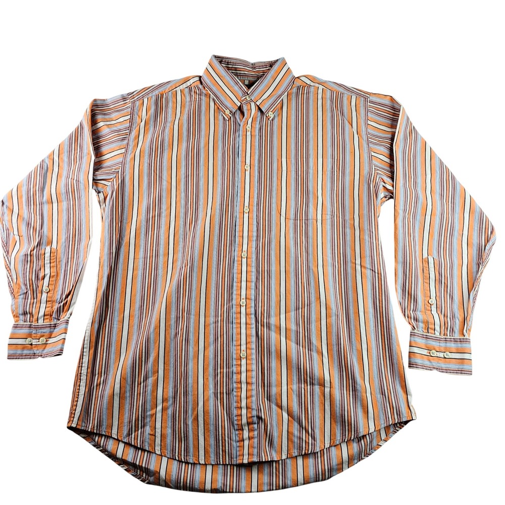 Tommy Hilfiger Striped Collared Shirt‎ Men's M Orange Blue Button Down